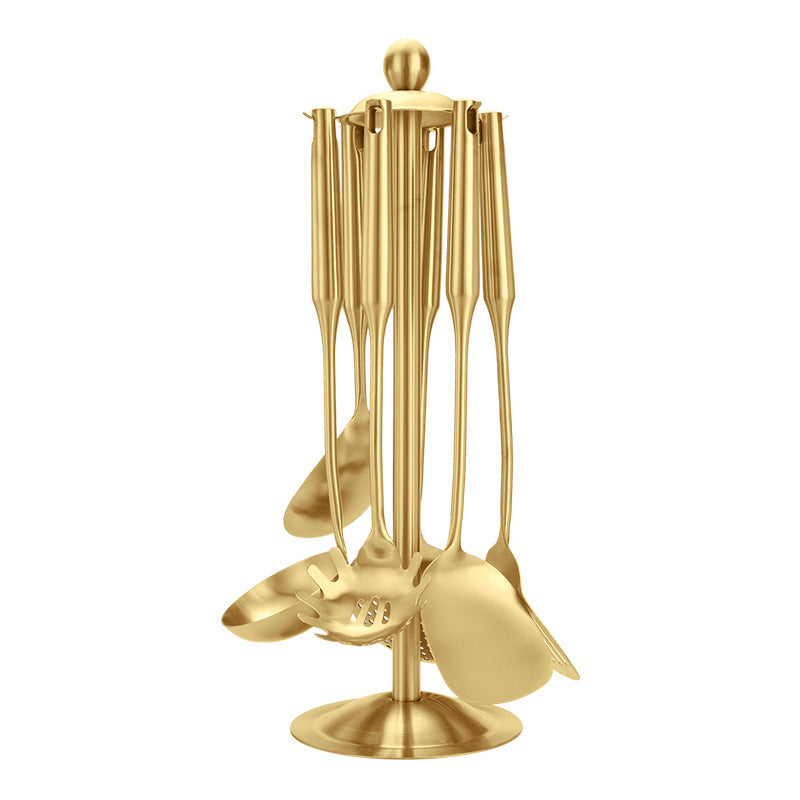 Gold Utensil Set with Stand (6 Pieces Set)