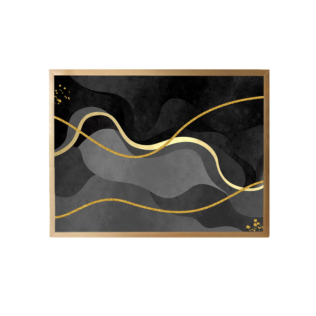 Grey Gold Wavy Canvas Painting