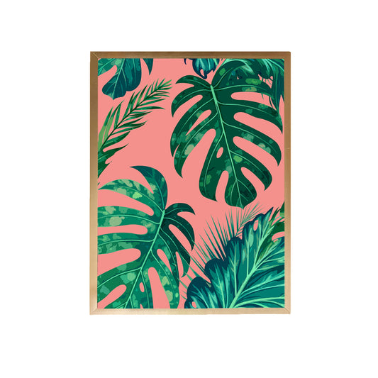 Tropical leaves Pink Handmade Canvas Painting