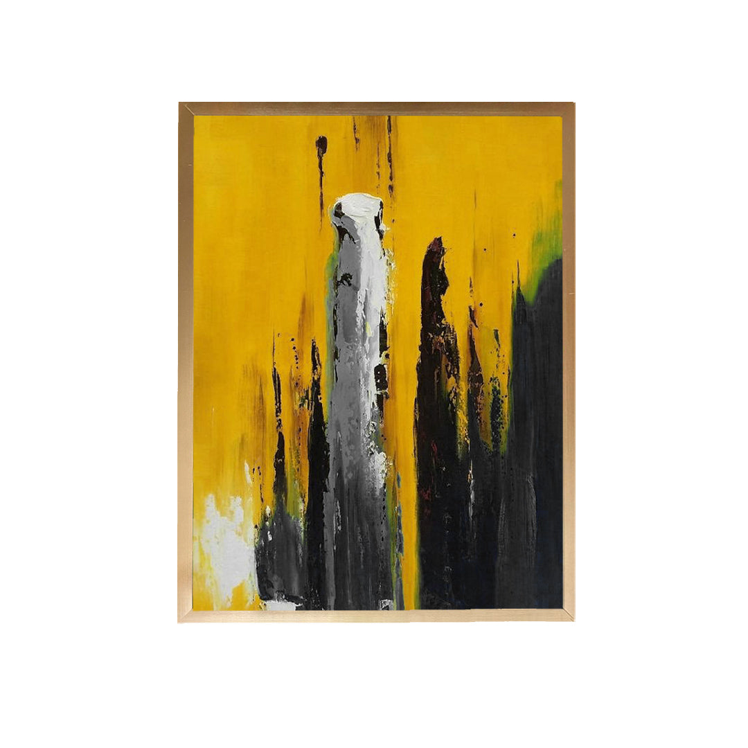 Black on Yellow Handmade Canvas Painting
