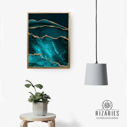 Teal Blue Gold Canvas Painting