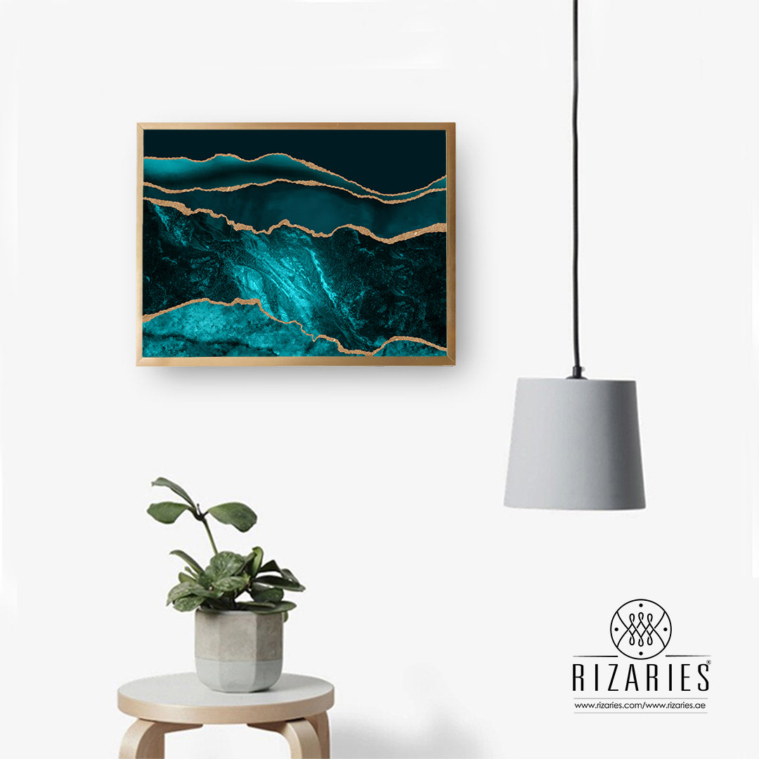 Teal Blue Gold Canvas Painting