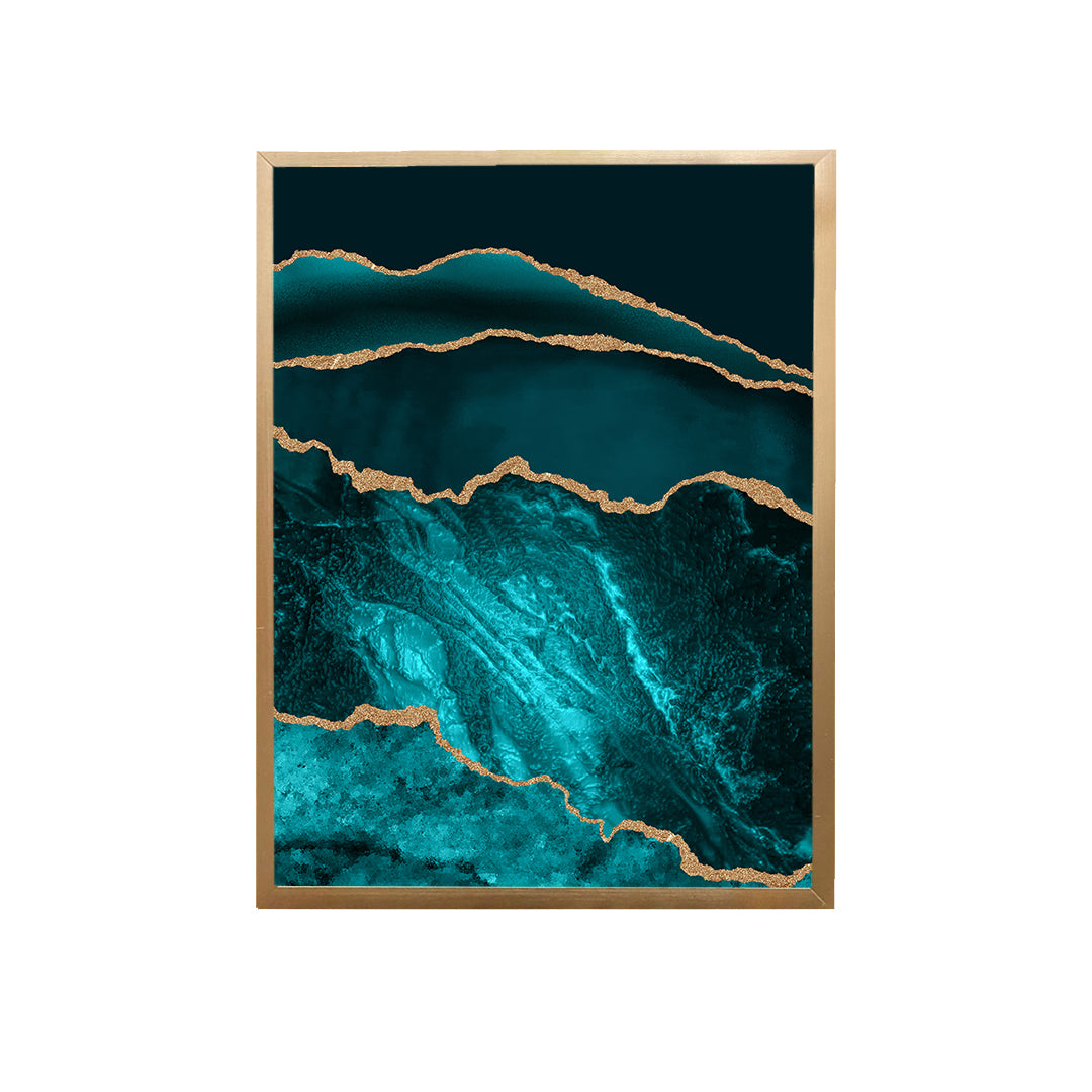 Teal Blue Gold Canvas Painting