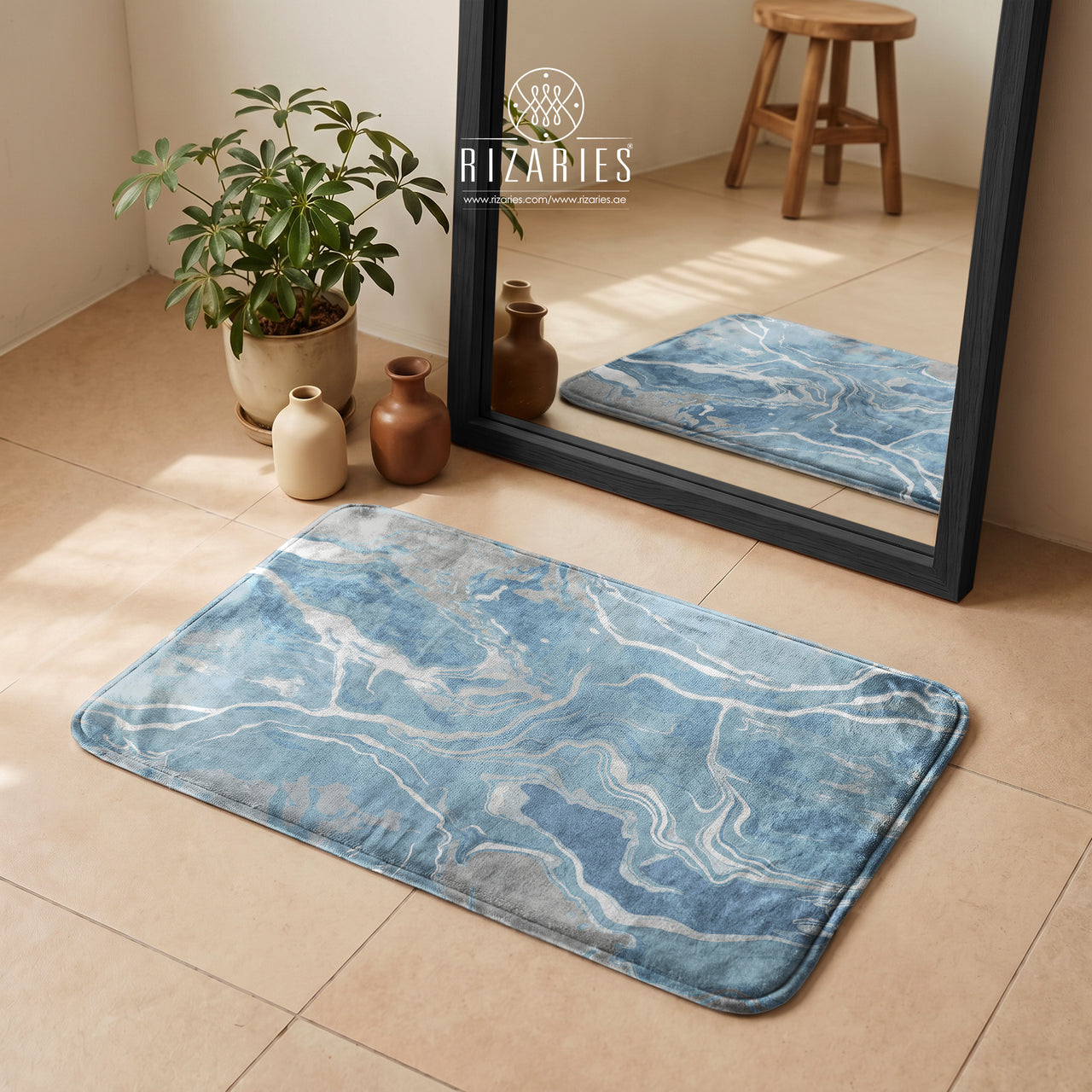 SuperSoft Powder Blue Marble Door Mat