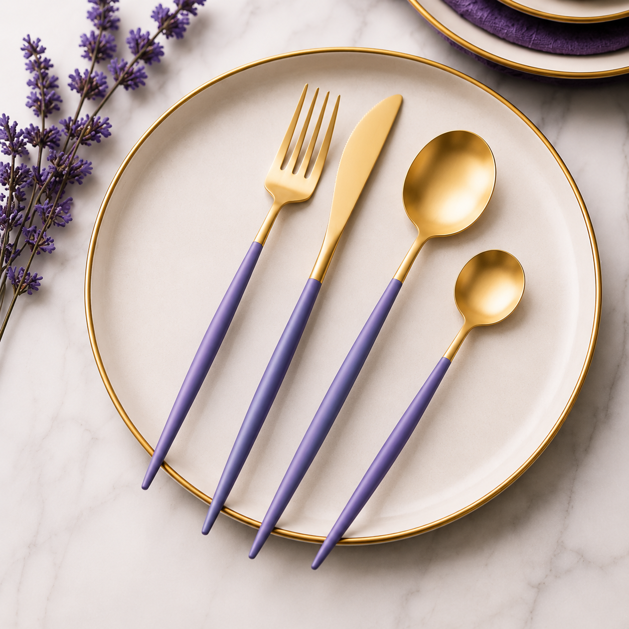 Matt Gold & Purple Cutlery Set