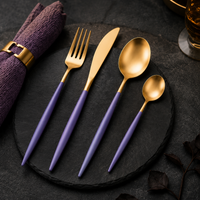 Matt Gold & Purple Cutlery Set
