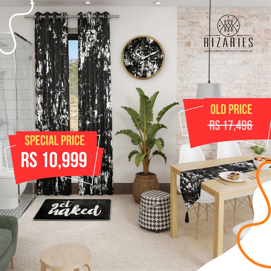 Black White Abstract Cozy Living Set
