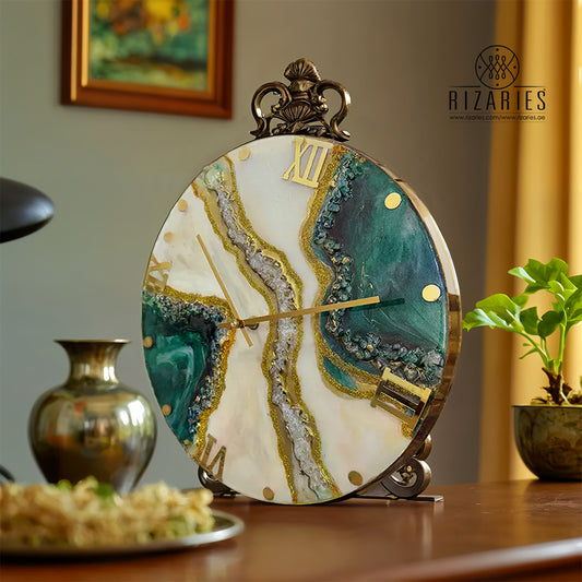 Epoxy Shiny Resin Teal Gold Wall Clock