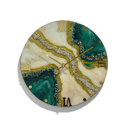 Epoxy Shiny Resin Teal Gold Wall Clock