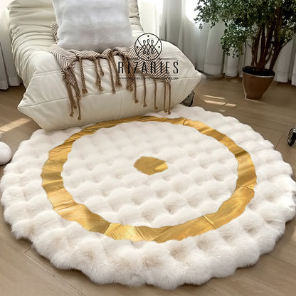 SuperSoft Box Style Fur with Gold Round Rug