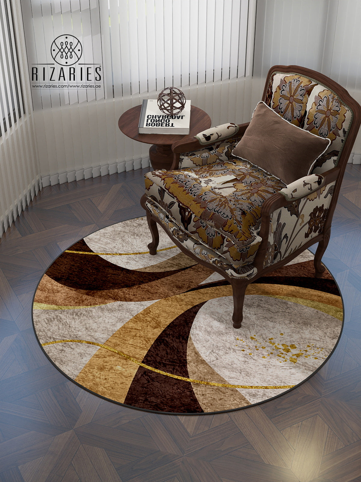 Beige Brown Geometric Round Centerpiece (Rug)