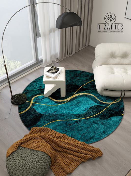 Sea Green Wavy Round Centerpiece (Rug)