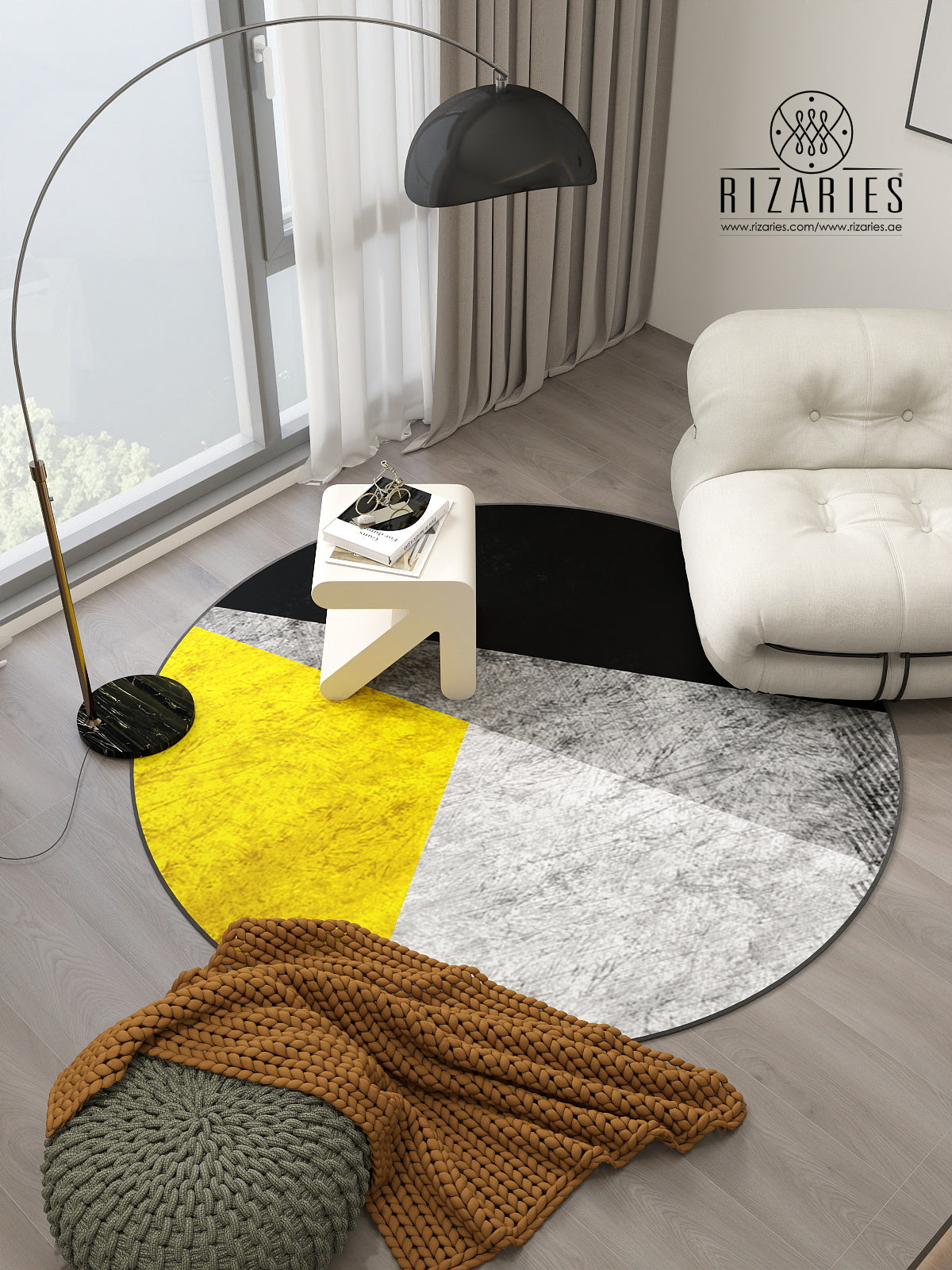 Yellow Grey Round Centerpiece (Rug)