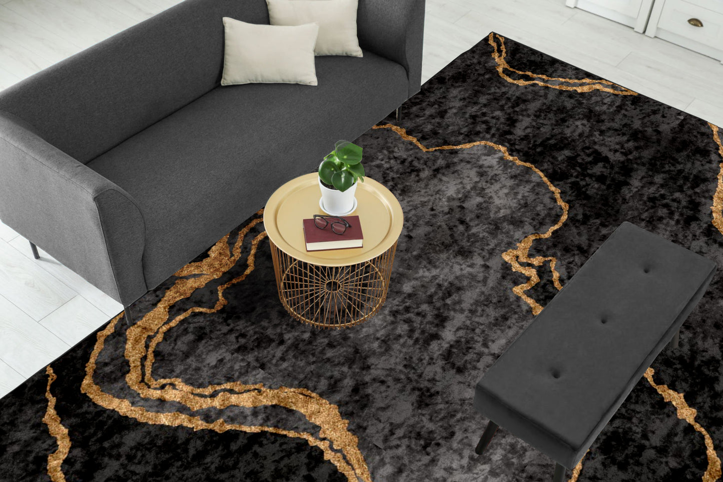 Grey Gold Abstract Centerpiece (Rug)