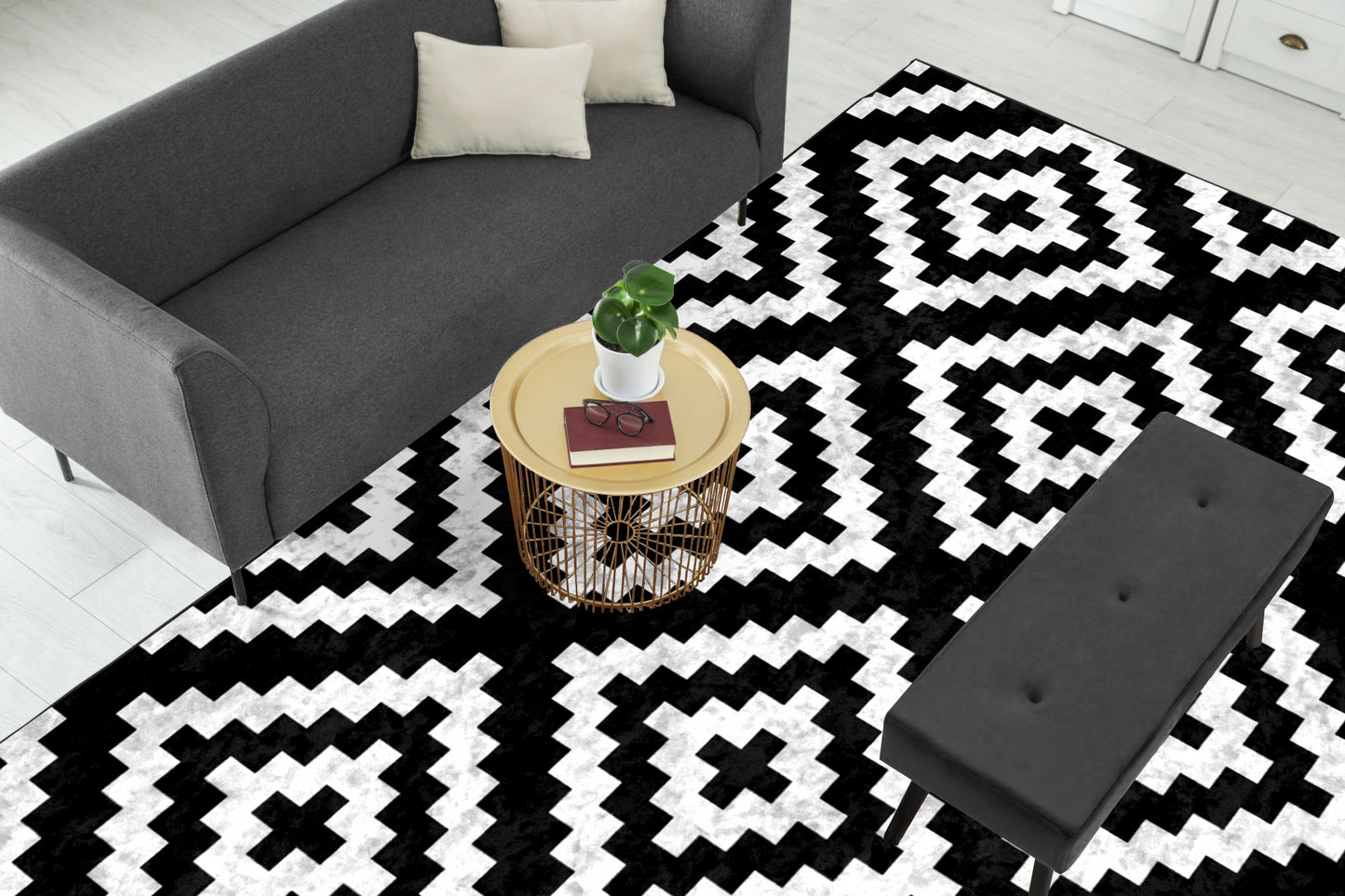 Black and White Geometric Centerpiece (Rug)