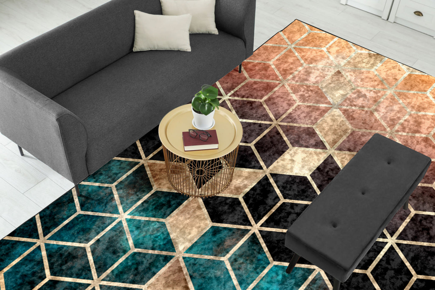 Ombre Cubes Emerald & Copper Centerpiece (Rug)