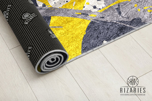 Yellow Grey Pattern Centerpiece (Rug)