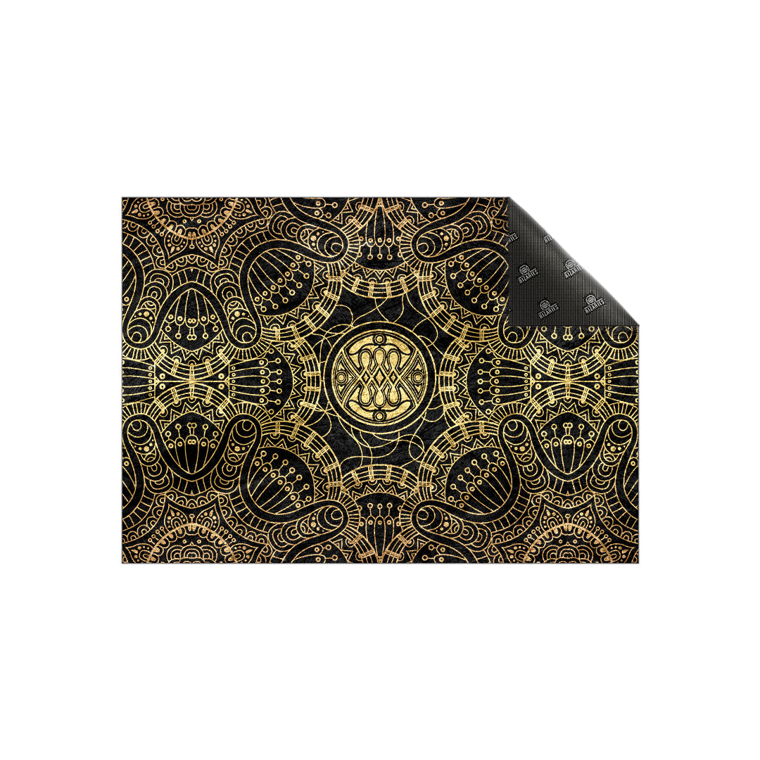 Gold Geometric with Black Centerpiece (Rug) (CLEARANCE SALE)