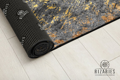 Grey Gold Abstract Pattern Centerpiece (Rug)