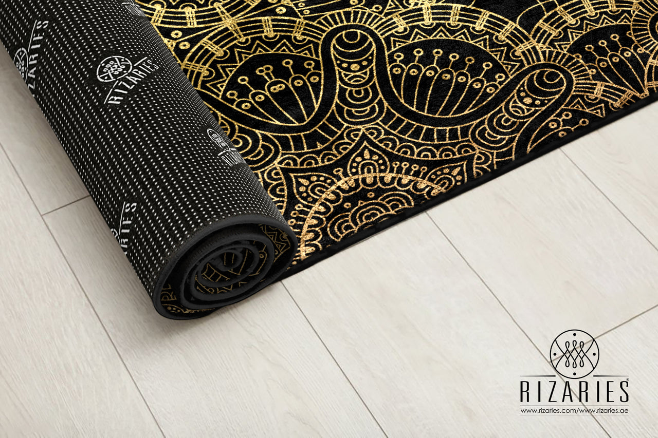 Gold Geometric with Black Centerpiece (Rug) (CLEARANCE SALE)