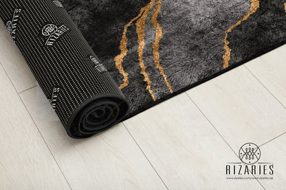 Grey Gold Abstract Centerpiece (Rug)