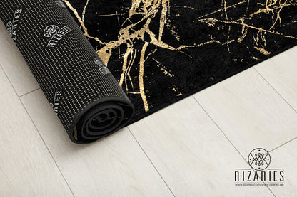 Black Shades of Gold Abstract Centerpiece (Rug)