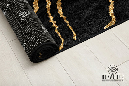 New Black Gold Abstract Centerpiece (Rug)