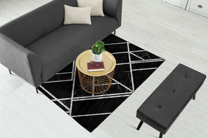 Black Silver Geometric Centerpiece (Rug)