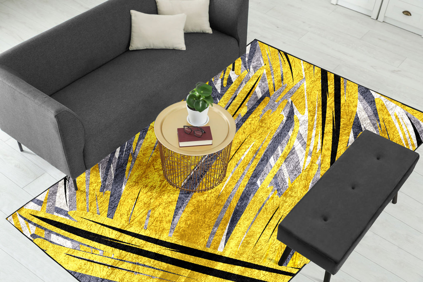 Yellow Grey Abstract Centerpiece (Rug)