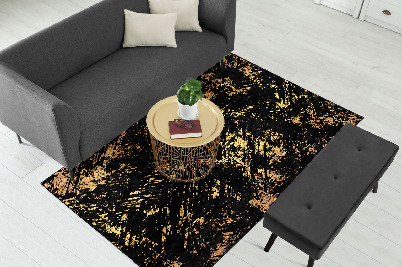 Black Gold Abstract Pattern Centerpiece (Rug) (CLEARANCE SALE)