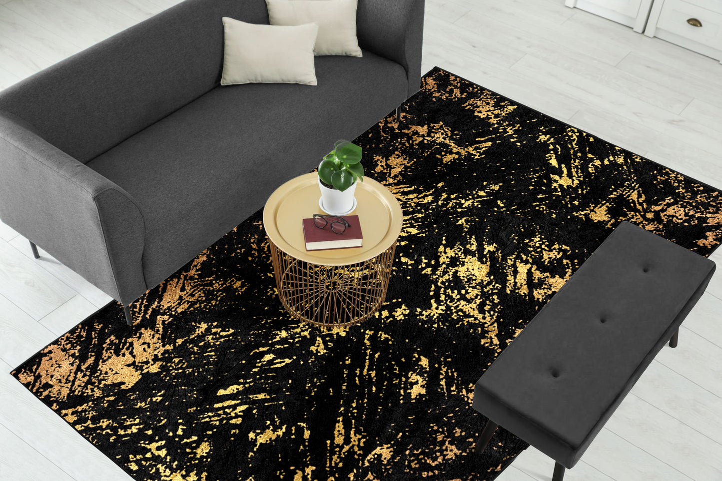 Black Gold Abstract Pattern Centerpiece (Rug)