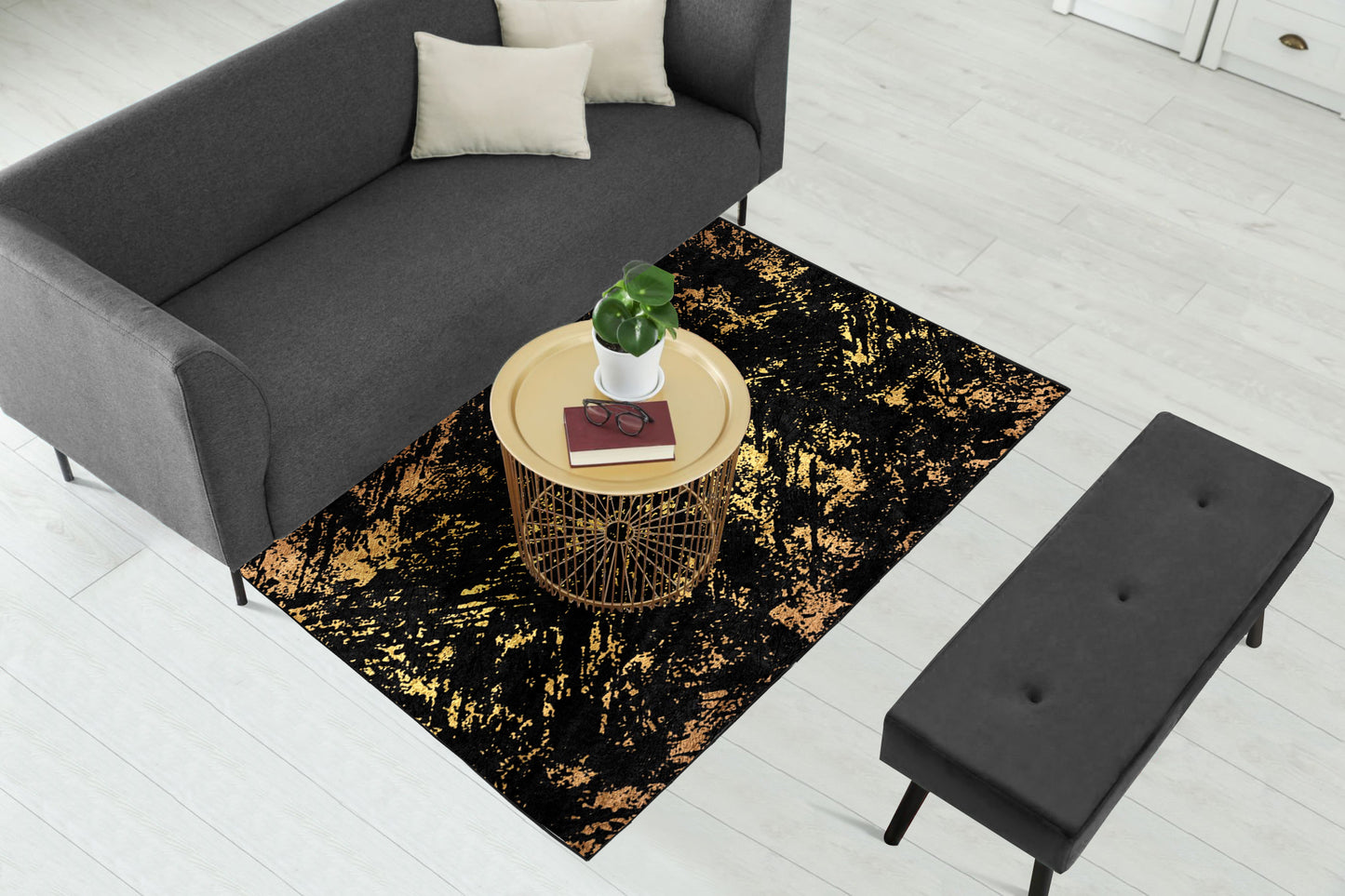 Black Gold Abstract Pattern Centerpiece (Rug)