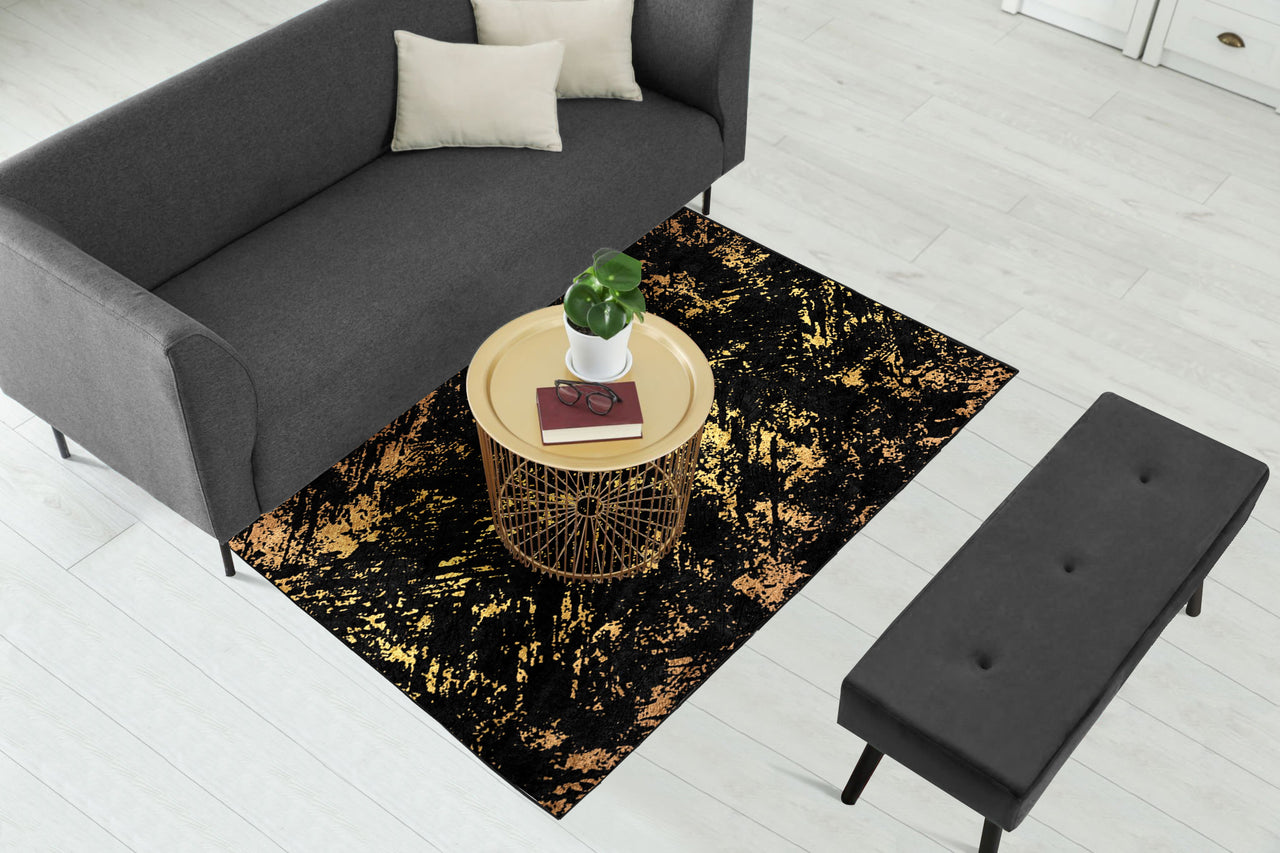 Black Gold Abstract Pattern Centerpiece (Rug) (CLEARANCE SALE)