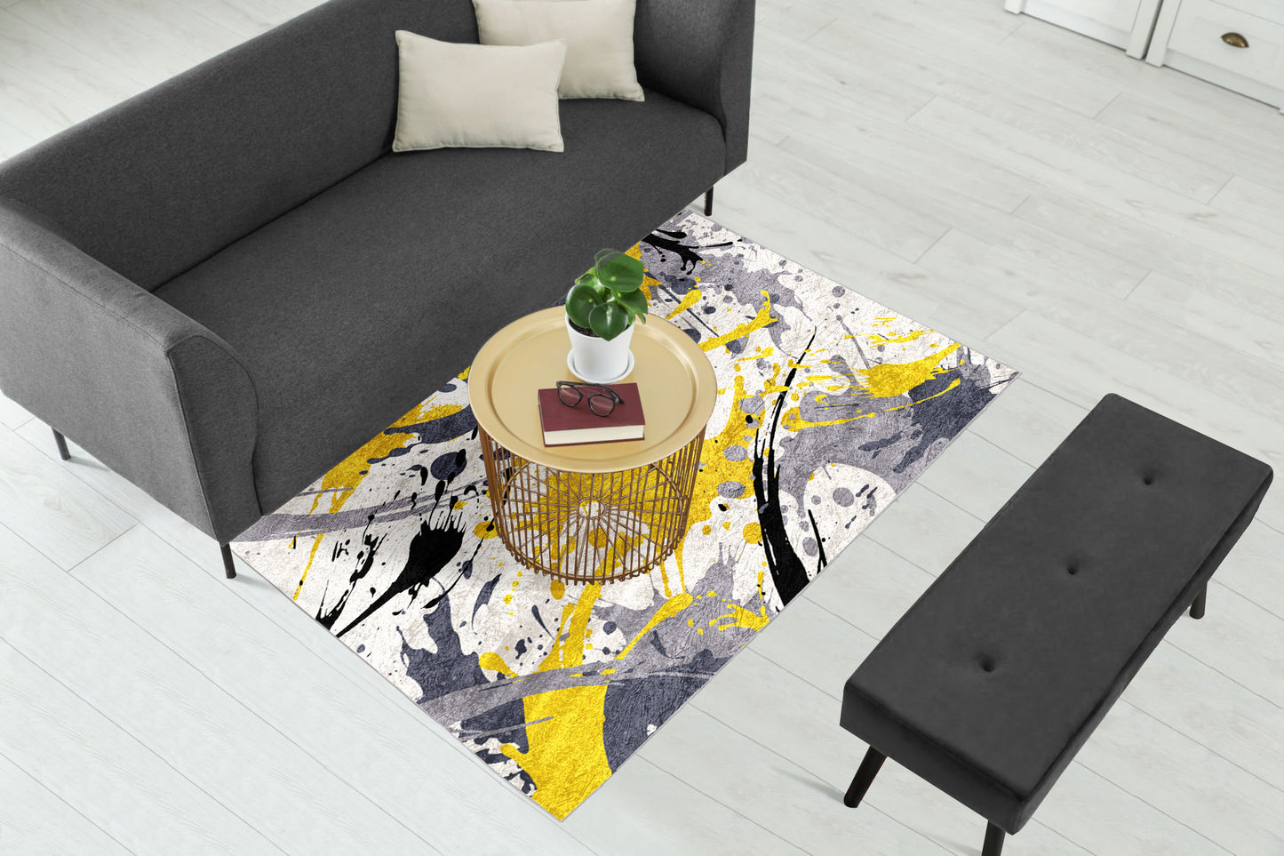 Yellow Grey Pattern Centerpiece (Rug)