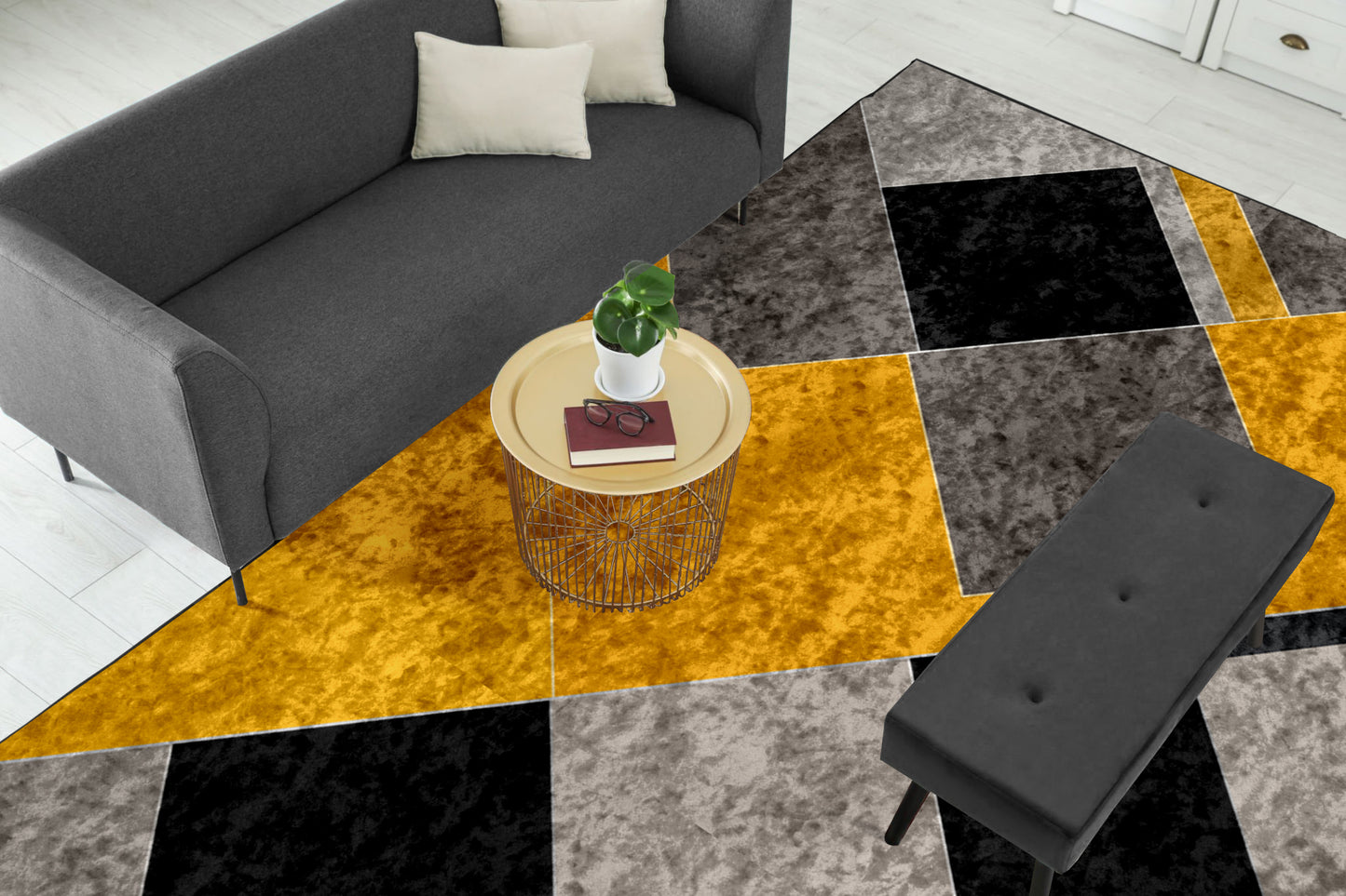 Yellow Black Geometric Centerpiece (Rug)