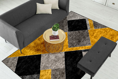 Yellow Black Geometric Centerpiece (Rug)