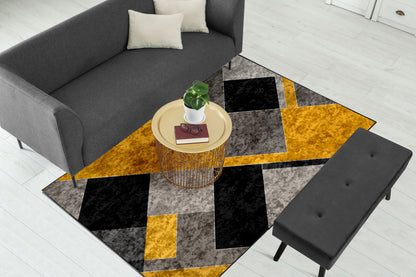 Yellow Black Geometric Centerpiece (Rug)