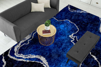 Navy Silver Abstract Centerpiece (Rug)