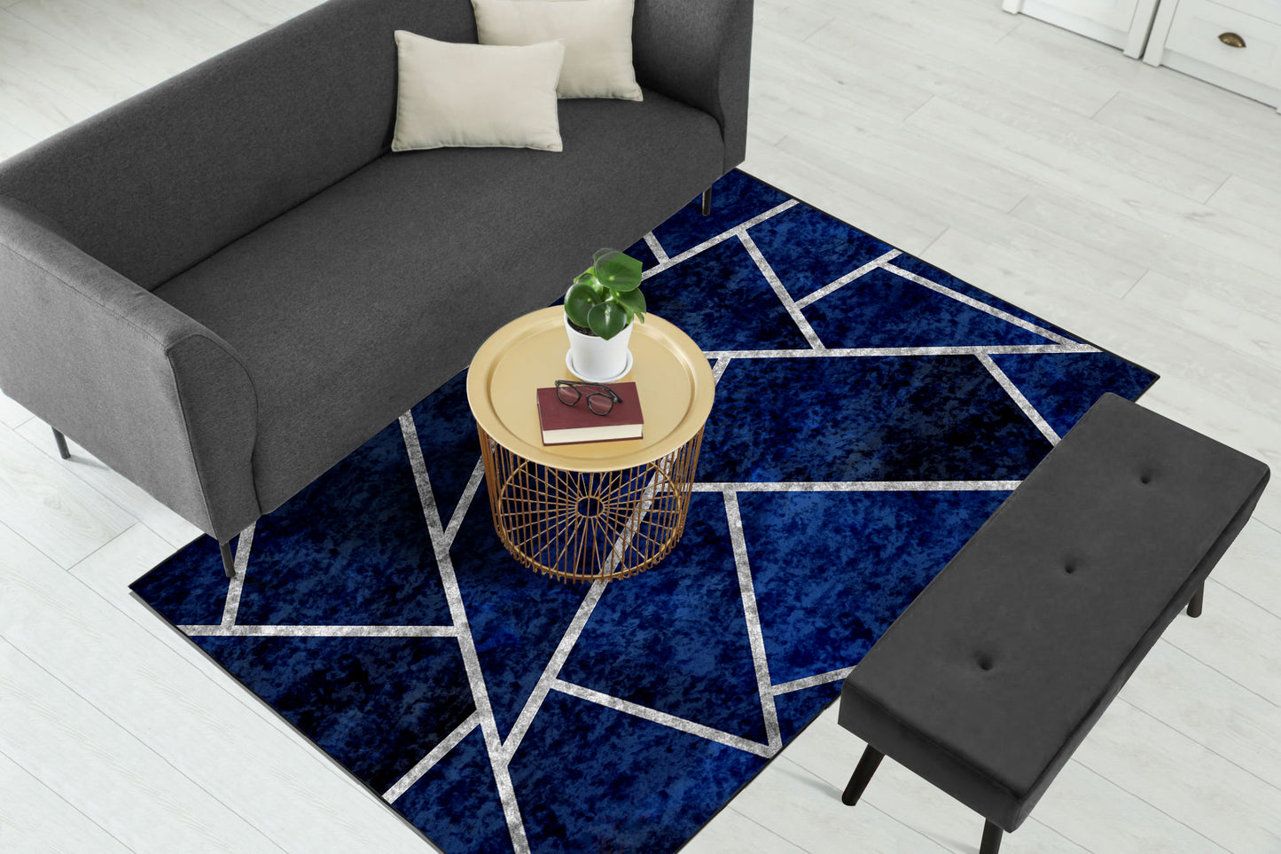 Navy Blue Silver Lines Centerpiece (Rug)