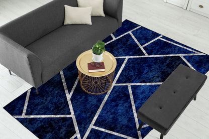 Navy Blue Silver Lines Centerpiece (Rug)