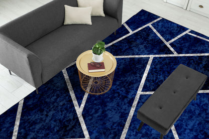 Navy Blue Silver Lines Centerpiece (Rug)