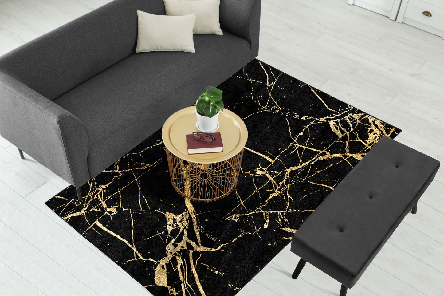 Black Shades of Gold Abstract Centerpiece (Rug)