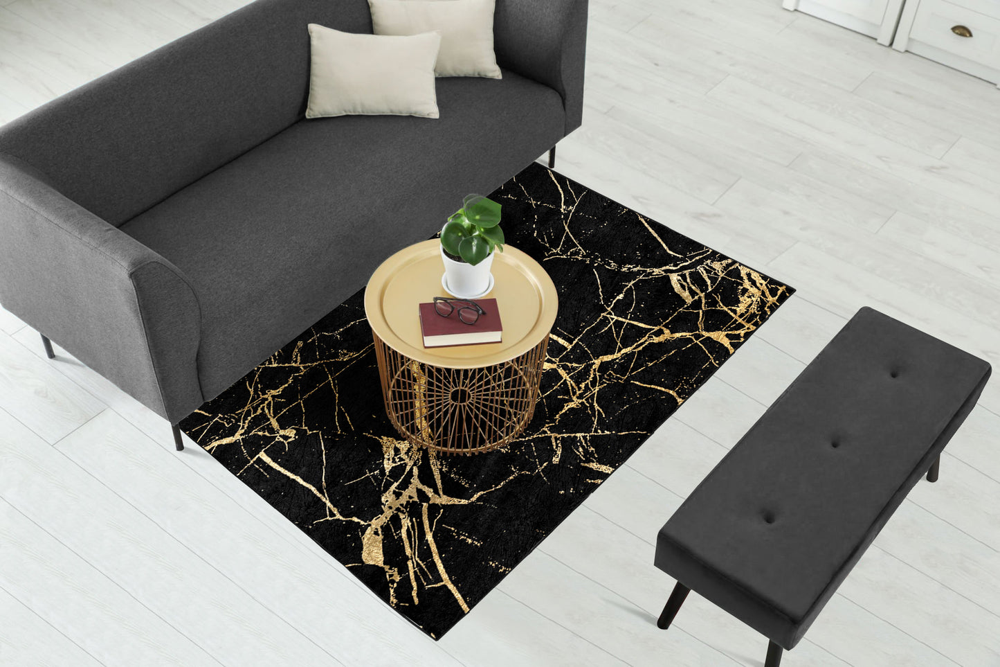 Black Shades of Gold Abstract Centerpiece (Rug)