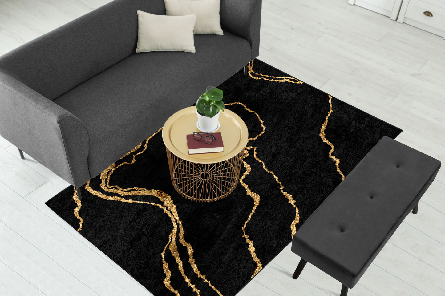 New Black Gold Abstract Centerpiece (Rug)