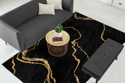 New Black Gold Abstract Centerpiece (Rug)