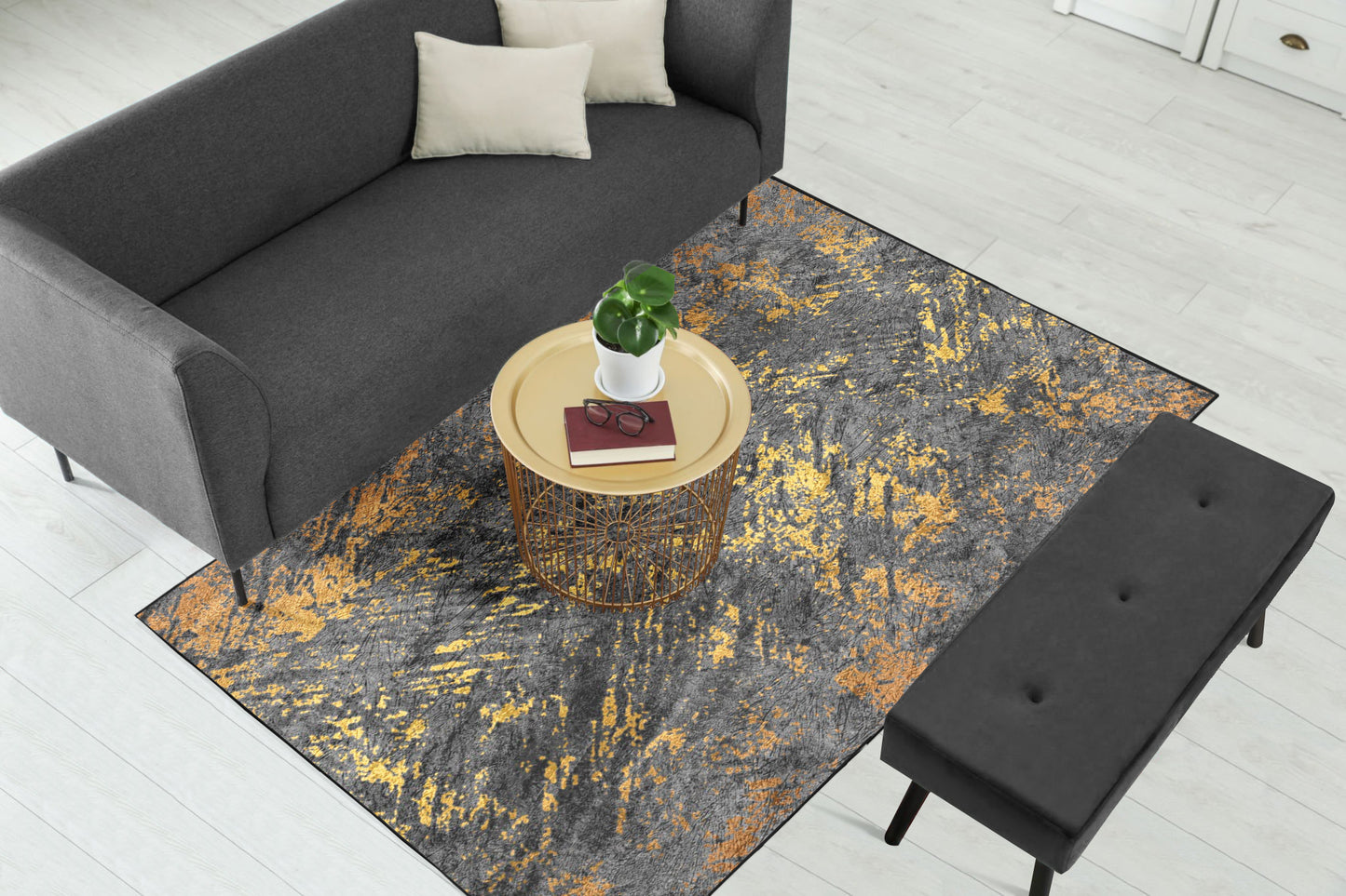 Grey Gold Abstract Pattern Centerpiece (Rug)