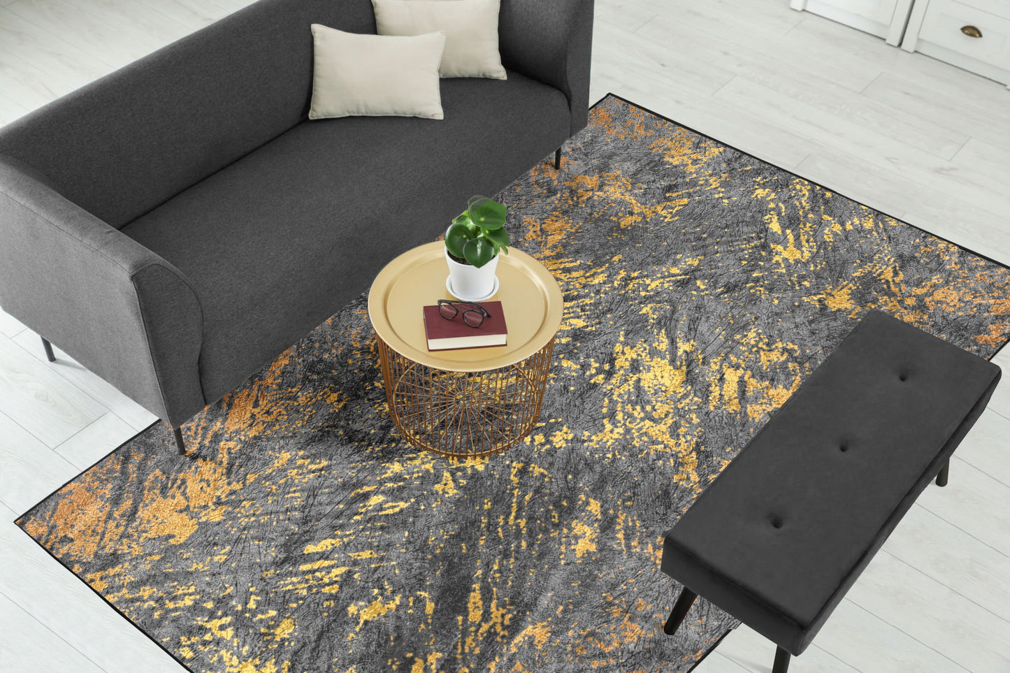 Grey Gold Abstract Pattern Centerpiece (Rug)