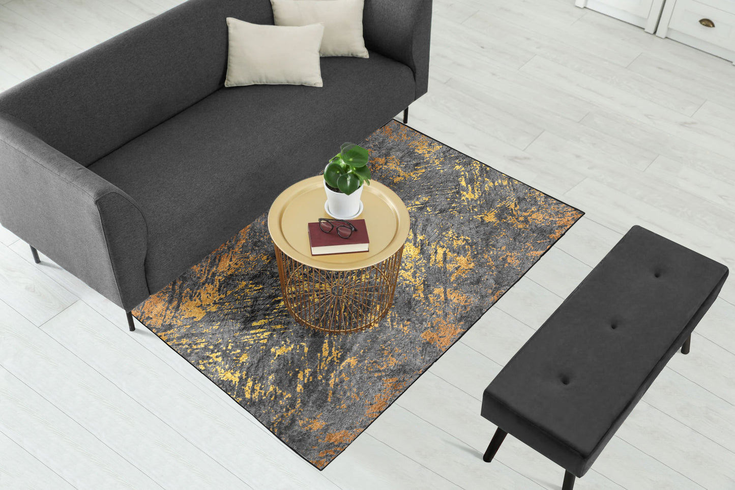 Grey Gold Abstract Pattern Centerpiece (Rug)