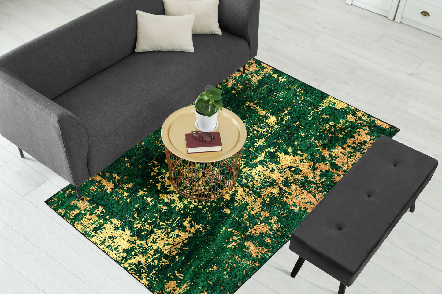 Green Gold Abstract Pattern Centerpiece (Rug)