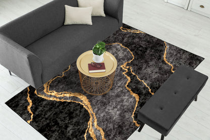 Grey Gold Abstract Centerpiece (Rug)